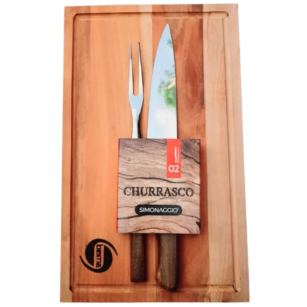 Tabla de Madera + Juego de Cubiertos para Asado